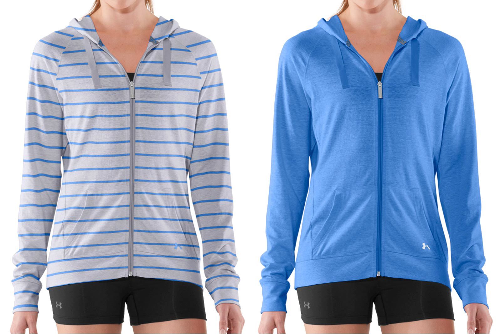 Colorways example - women wearing blue hoodies alternate