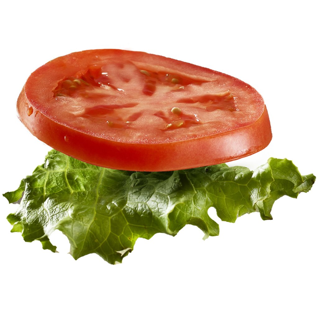 floating tomatoe and lettuce from a cheese burger