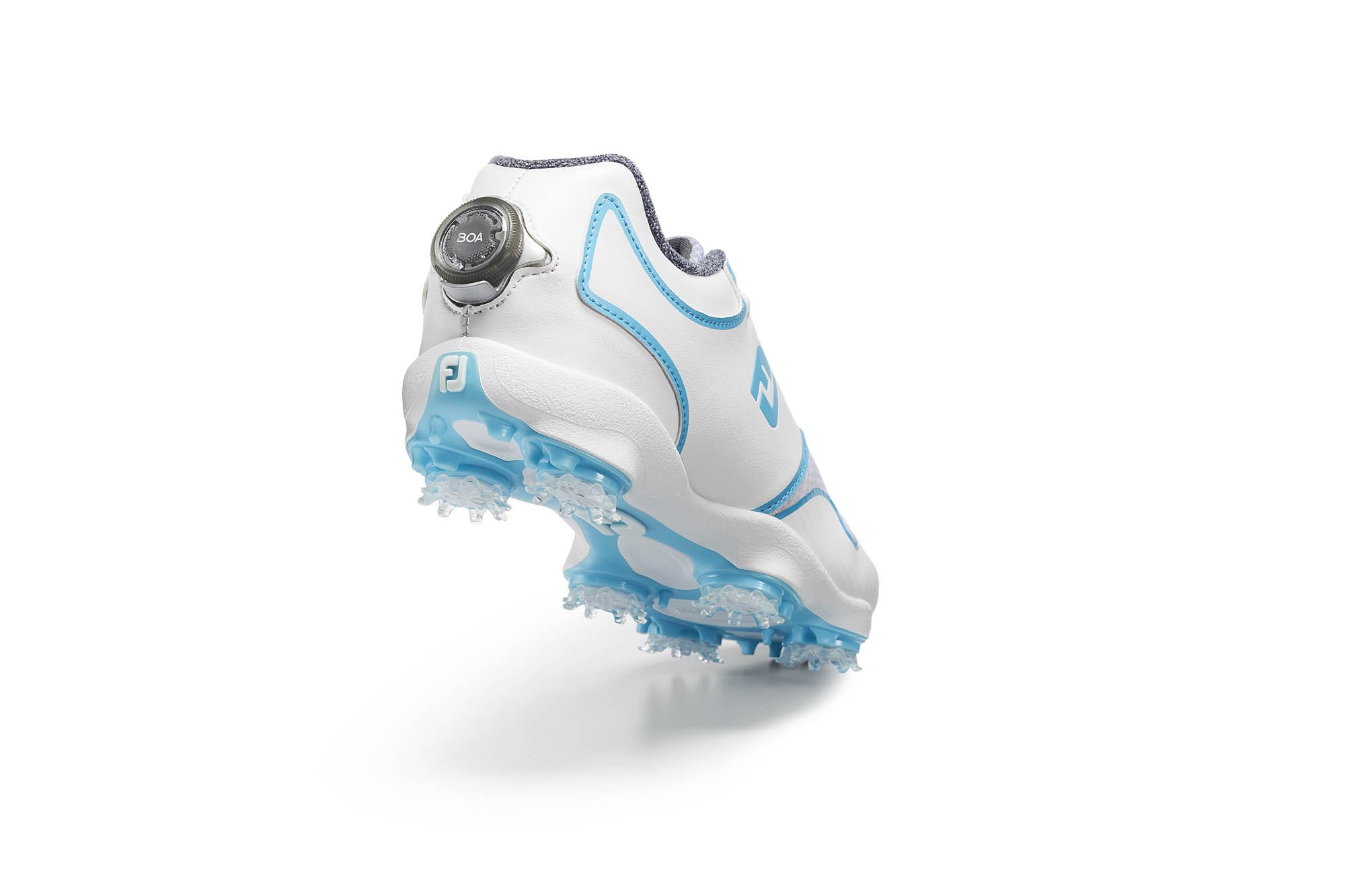 Product photography - A FJ white and blue shoe with the BOA running shoe