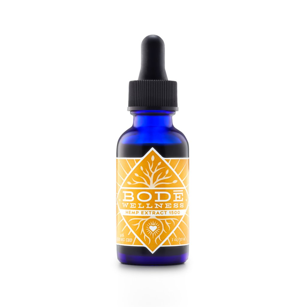 Small blue bottle of Brode Wellness Hemp Extract cbd product photography